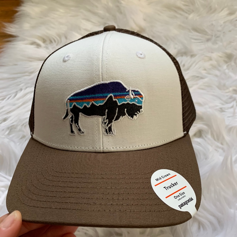 NWT Patagonia Bison Trucker Hat Cap Brown Buffalo - Picture 2 of 6